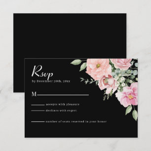 Moderne RSVP-Karte für Schwarz-Rosa-Flora-Hochzeit RSVP Karte
