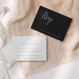 Moderne RSVP-Karte für Schwarz-Weiß-Hochzeit Mitteilungskarte