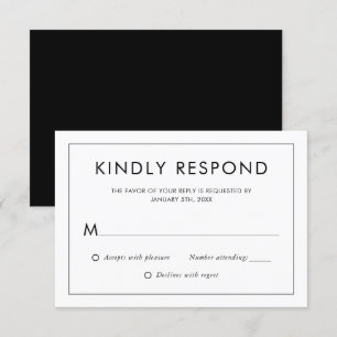 Moderne RSVP-Karte für Schwarz-Weiß-Hochzeit RSVP Karte