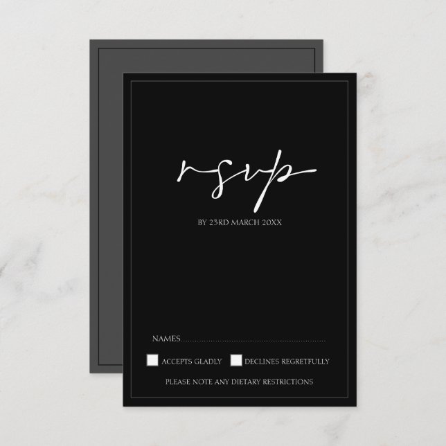 Moderne RSVP-Karte für Schwarz-Weiß-Skripte RSVP Karte (Vorne/Hinten)