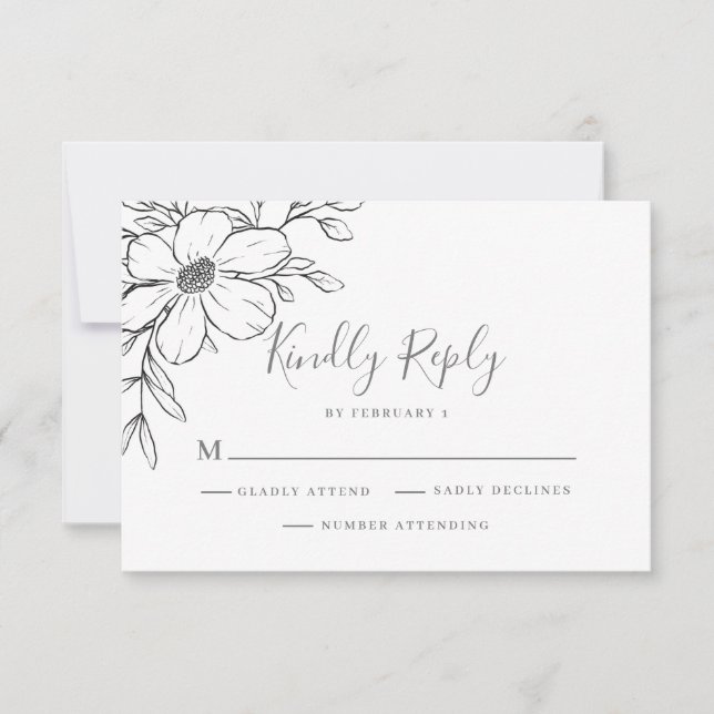 Moderne RSVP-Karte für Schwarze Flora RSVP Karte (Vorderseite)