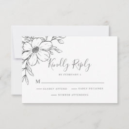 Moderne RSVP-Karte für Schwarze Flora RSVP Karte