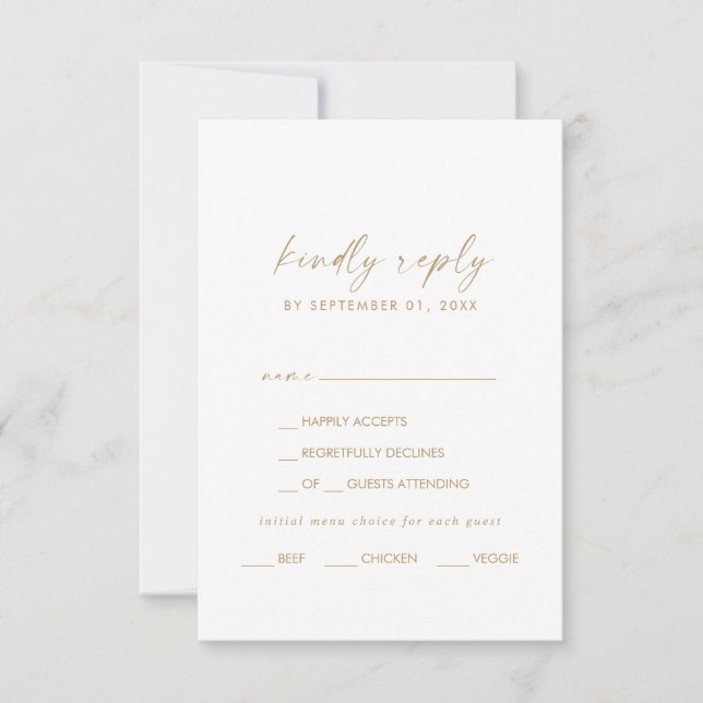 Moderne RSVP-Karte mit Gold-Script RSVP Karte (Vorderseite)