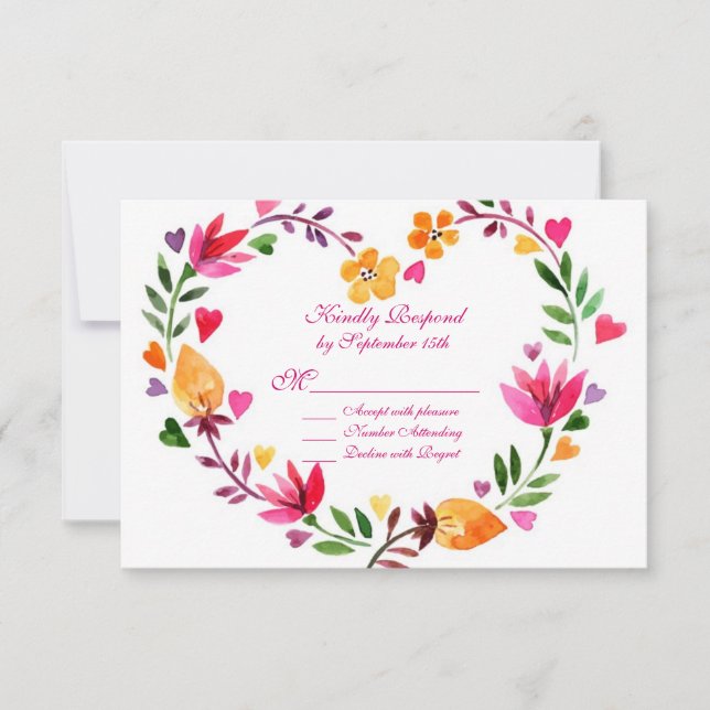Moderne RSVP-Karten für Blumenherz RSVP Karte (Vorderseite)