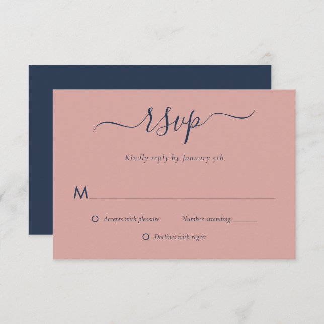 Moderne RSVP-Karten für Hochzeiten in Navy Blue un RSVP Karte (Vorne/Hinten)