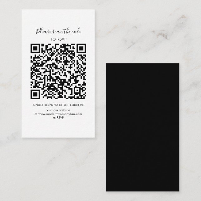 Moderne RSVP QR Code-Umschließungskarte für Hochze Begleitkarte (Vorne/Hinten)