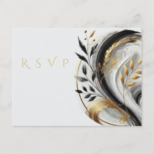 Moderne RSVP Schwarz Weiß und Gold Hochzeit- Postkarte