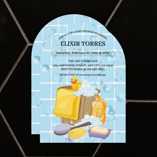 Moderne Rubber Ducky Bubbles Baby Dusche Einladung (Von Creator hochgeladen)