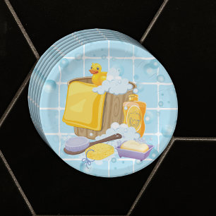 Moderne Rubber Ducky Bubbles Baby Dusche Pappteller