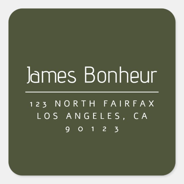 Moderne Rücksendeadresse Dunkelgrün & Weiß Quadratischer Aufkleber (Vorderseite)