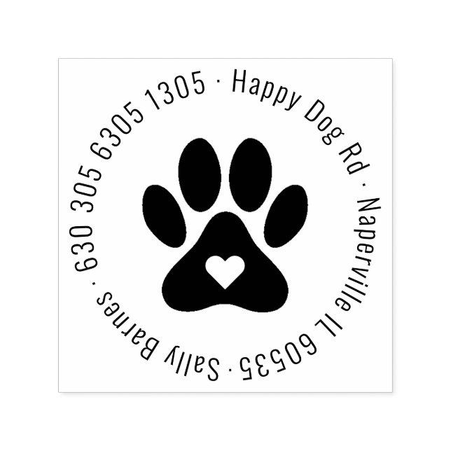 Moderne Rücksendeadresse mit runden Pet-Lover-Pfot Permastempel (Design)