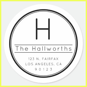 Moderne Rücksendeadresse & Monogram Runder Aufkleber