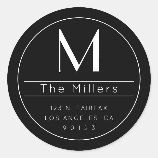 Moderne Rücksendeadresse & Monogram Runder Aufkleber (Vorderseite)