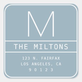 Moderne Rücksendeadresse und Monogramm | Dusty Blu Quadratischer Aufkleber