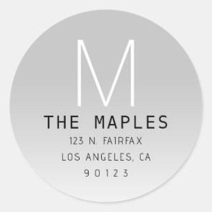 Moderne Rücksendeadresse und Monogramm Gray Ombr Runder Aufkleber