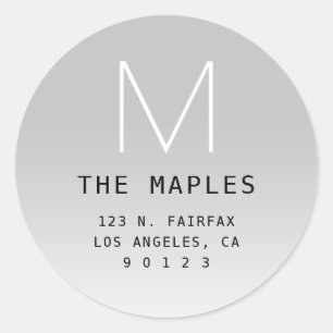 Moderne Rücksendeadresse und Monogramm Gray Ombr Runder Aufkleber