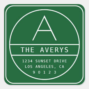 Moderne Rücksendeadresse und Monogramm   Grün Quadratischer Aufkleber