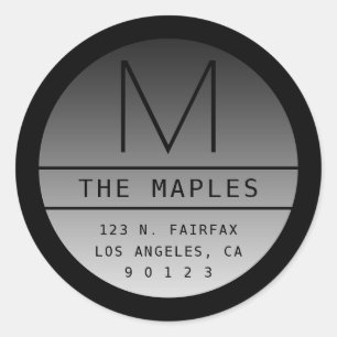 Moderne Rücksendeadresse und Monogramm   Schwarz Runder Aufkleber