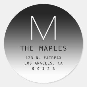 Moderne Rücksendeadresse und Monogramm   Schwarzer Runder Aufkleber