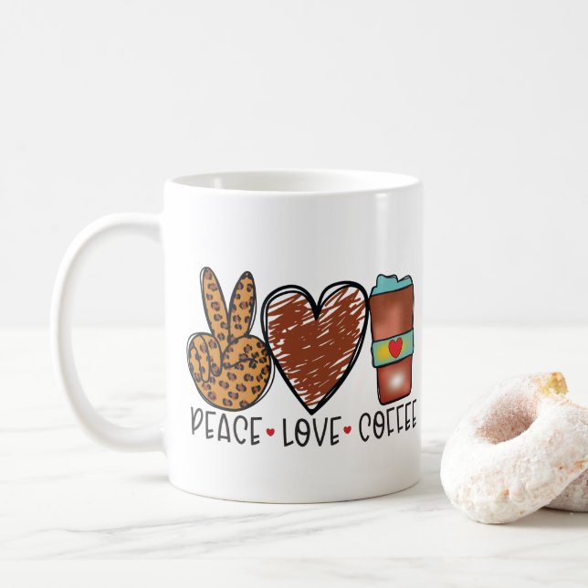 Moderne Ruhe, Liebe, Kaffeetyppografie Kaffeetasse (Mit Donut)