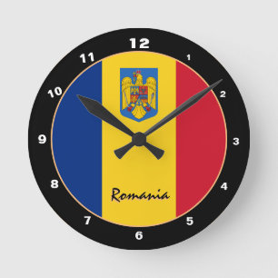 Moderne rumänische Flagge, Rumänien Zuhause / Desi Runde Wanduhr