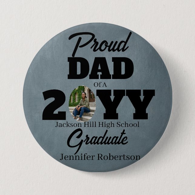 Moderne runde blaue graue Foto stolzer Vater Absol Button (Vorderseite)