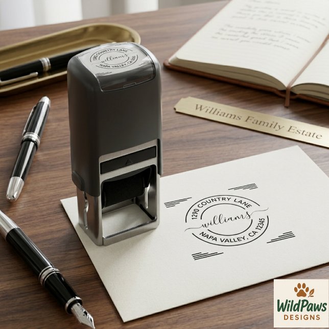 Moderne runde Rücksendeadresse | Individuelle Gesc Permastempel (Modern Round Return Address | Custom Business Self-inking Stamp
)