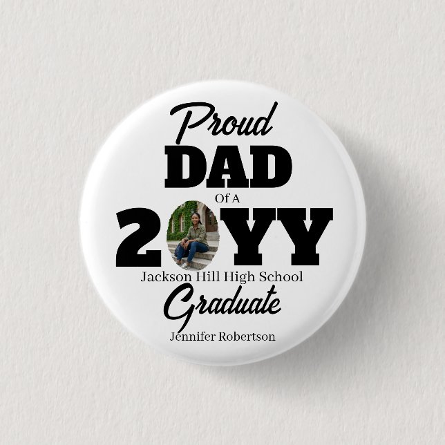 Moderne Runde Weiße Stolze Papa Absolvent  Button (Vorderseite)