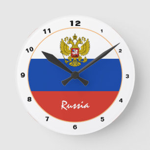 Moderne russische Flagge, patriotische russisch-pa Runde Wanduhr