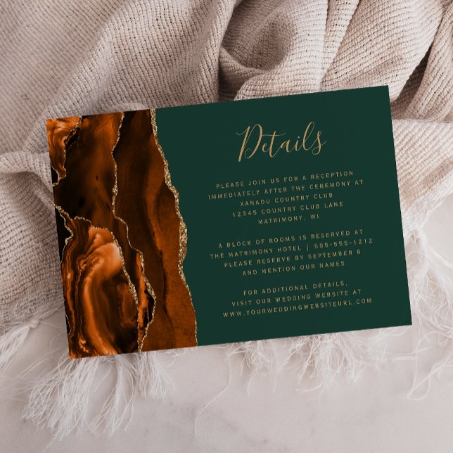 Moderne Rust Agate Hunter Green Wedding Details Begleitkarte (Von Creator hochgeladen)