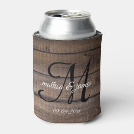 Moderne Rustic Wood Monogram Script Wedding Party Dosenkühler
