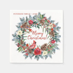 Moderne rustikale Aquarellblume Frohe Weihnachten Serviette