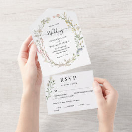 Moderne rustikale Aquarellfarben Wildblume Einfach All In One Einladung