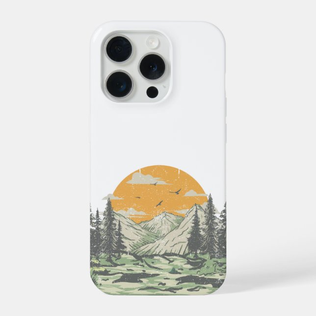 Moderne rustikale Bergwald iPhone Hülle (Rückseite)