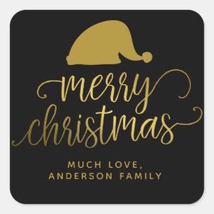 Moderne rustikale Black Gold Frohe Weihnachtsgesch Quadratischer Aufkleber