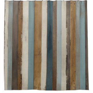 Moderne Rustikale Blaue Braune Creme Farmhaus Stre Duschvorhang