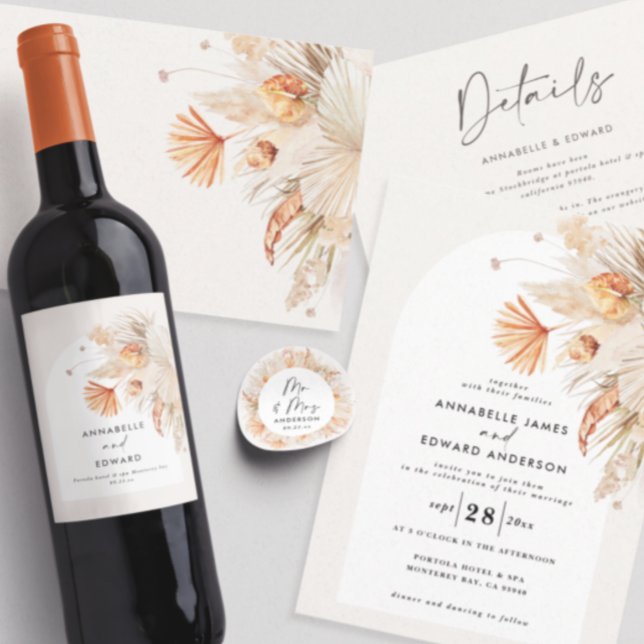 moderne rustikale botanische Pampasgras Mr. & Mrs. Quadratischer Aufkleber (Von Creator hochgeladen)