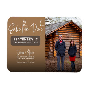 Moderne Rustikale Braune Foto-Save-the-Date-Hochze Magnet