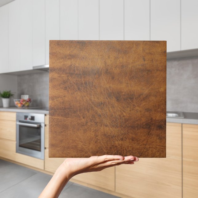 Moderne Rustikale Braune Lederfliese Fliese (Modern Rustic Faux Tan Leather Tile Cowboy Western Country Tiles
)