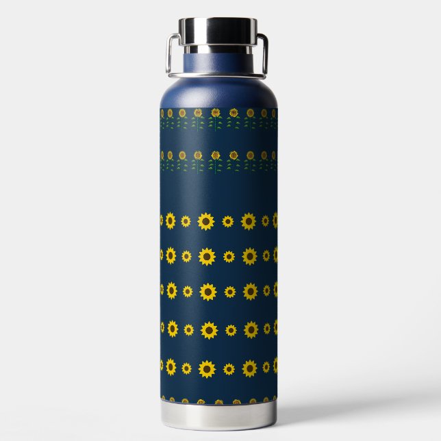 Moderne Rustikale Chic Sonnenblumenmuster  Trinkflasche (Rückseite)