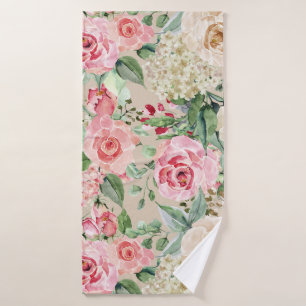 Moderne rustikale Creme Rose Rosa Aquarell Blüten Badehandtuch