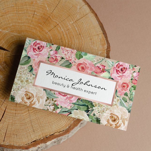 Moderne rustikale Creme Rose Rosa Aquarellblume Visitenkarte (Modern rustic creme rose pink watercolor floral )