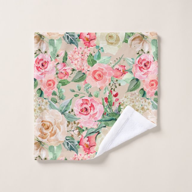 Moderne rustikale Creme Rose Rosa Aquarellblume Waschlappen (Waschlappen)