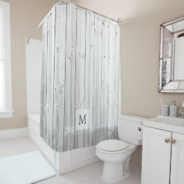 Moderne rustikale Driftwood Shiplap Muster Monogra Duschvorhang