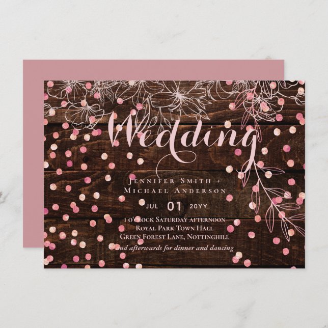 Moderne rustikale Dusty Rose Pink Confetti Wedding (Vorne/Hinten)