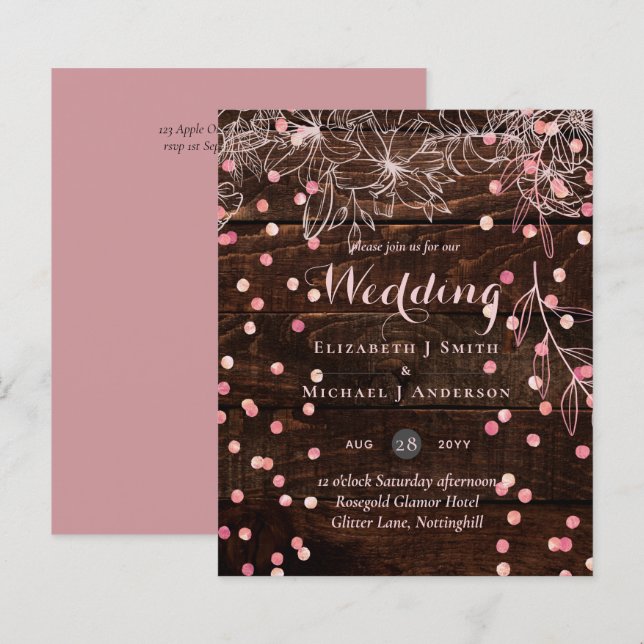 Moderne rustikale Dusty Rose Pink Confetti Wedding (Vorne/Hinten)
