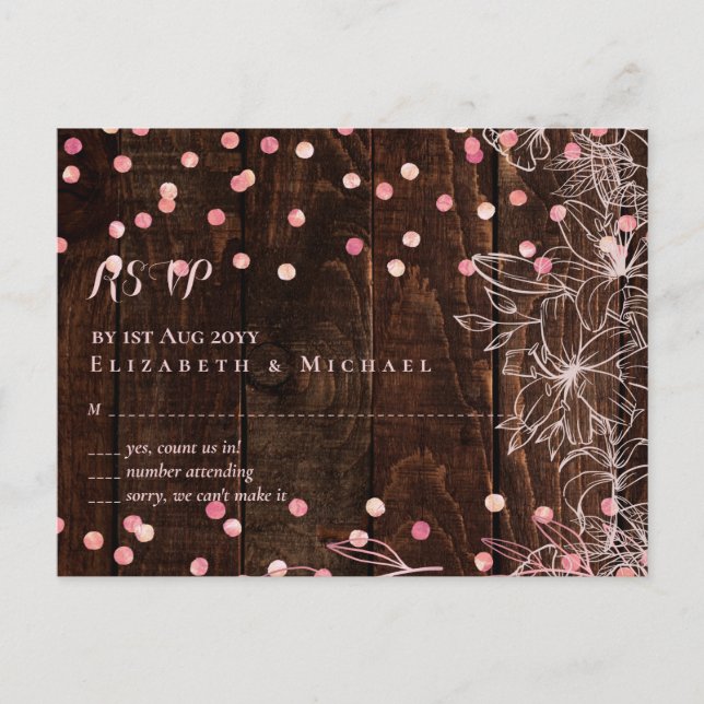 Moderne rustikale Dusty Rose Pink Confetti Wedding Postkarte (Vorderseite)