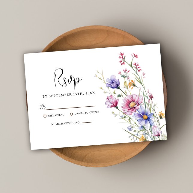 Moderne Rustikale Elegante Wildblume Hochzeit der  RSVP Karte (Modern Rustic Elegant Wildflower Floral Wedding RSVP Card)