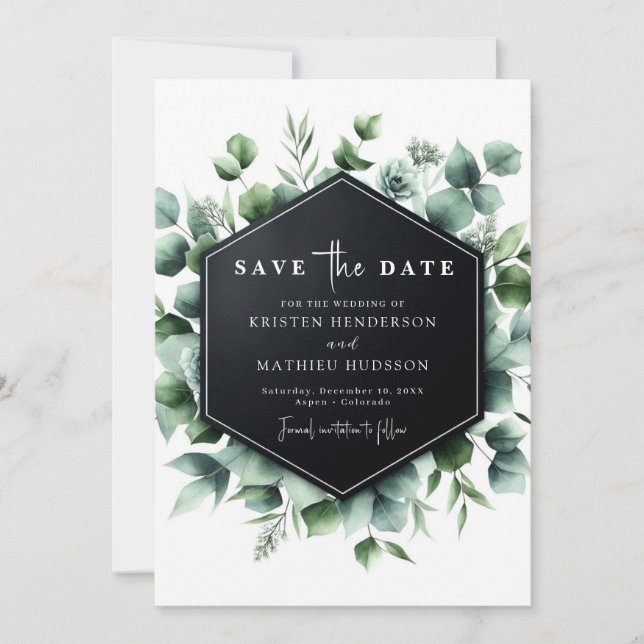 Moderne rustikale Eukalyptus Digital Wedding Save The Date (Vorderseite)