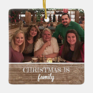Moderne rustikale familien-Foto-Weihnachten der Keramikornament